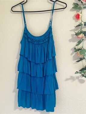 2/20$ Spaghetti strap blue ruffle layered peplum top